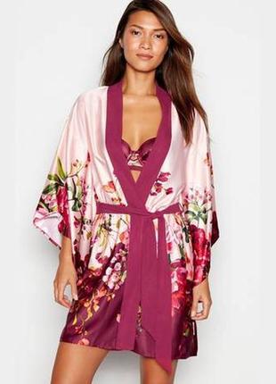 Розкішний халат кімоно ted baker/атласний жіночий халат із квітковим принтом