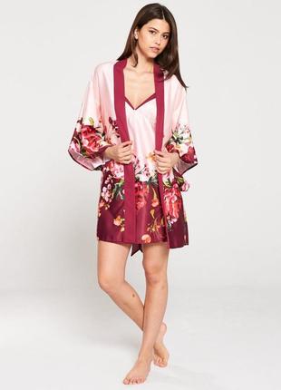 Роскошный халат кимоно ted baker /атласный женский халат с цветочным принтом