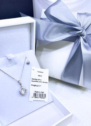 Серебряное ожерелье колье кулон подвеска круг с большим камнем камнями стильное классическое минимализм серебро проба 925 новое с биркой