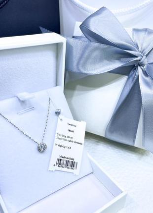 Серебряное ожерелье колье кулон подвеска маленький круг с камнем стильное классическое минимализм серебро проба 925 новое с биркой
