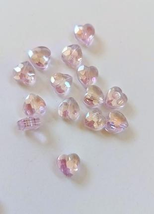 Хрустальные бусины "сердце" 8 мм. 10 шт. розовый с переливом