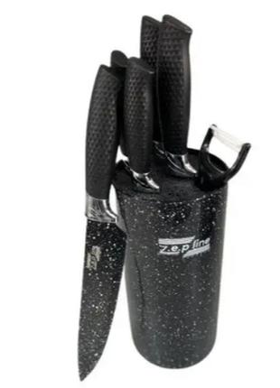 Набір ножів на підставці чорний (7 предметів) zepline zp-046