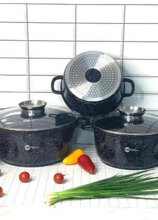 Набір алюмінієвий граніт посуду чорний (8 предметів) higher kitchen нк-3013 фото