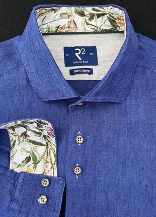 Льняная рубашка мужская r-2 amsterdam  50-52 цвет синий