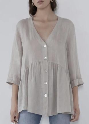 Рубашка/блуза льняная zara р м/38/10 -l/40/12