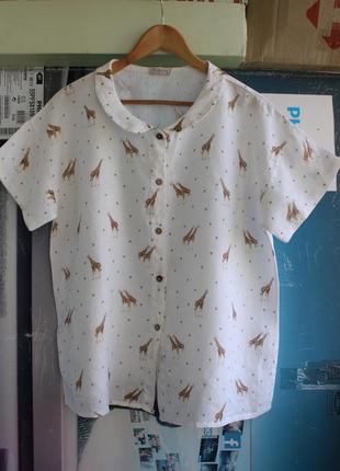 Итальянская льняная блуза-рубашка с милыми жирафами