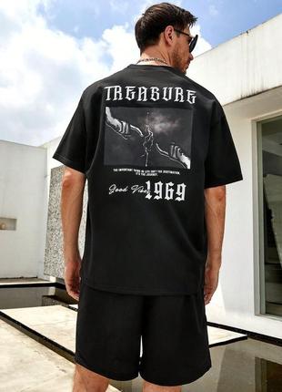 Черный комплект футболка шорты мужской стильный