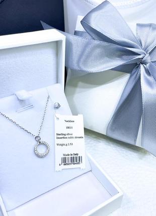Серебряное ожерелье колье кулон подвеска круг с камнями стильное классическое минимализм серебро проба 925 новое с биркой