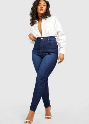 Нові жіночі джинси boohoo uk22 56р. 4xl, сині, висока посадка, бавовна