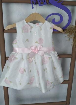 Платье для девочки летнее молочного цвета с цветочным принтом размер 68-74 (9-12 месяцев)