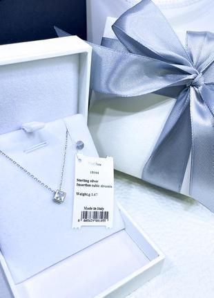 Серебряное ожерелье колье кулон подвеска квадрат с камнем стильное классическое минимализм серебро проба 925 новое с биркой