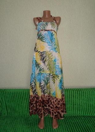 Красивое длинное платье сарафан тропический принт