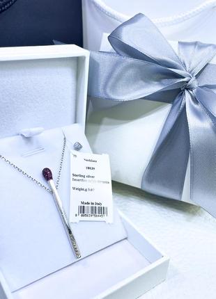 Серебряное ожерелье колье кулон подвеска спичка с розовыми камнями стильное классическое минимализм серебро проба 925 новое с биркой