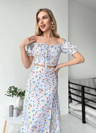 Жіночий літній костюм спідниця міді і топ