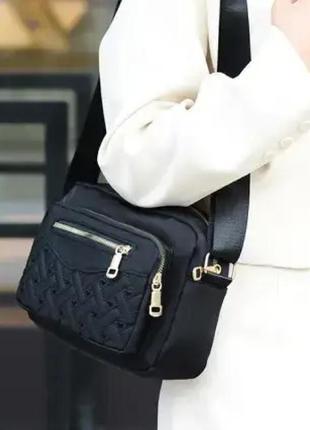 Женская нейлоновая сумка на плечо jingpin текстильная кросс-боди тканевая черная повседневная