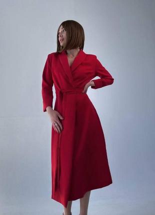 Сукня міді однотонна на запах на довгий рукав з поясом якісна стильна червона чорна