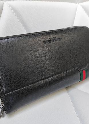 Чоловічий шкіряний портмоне boweisi чорний класичний гаманець