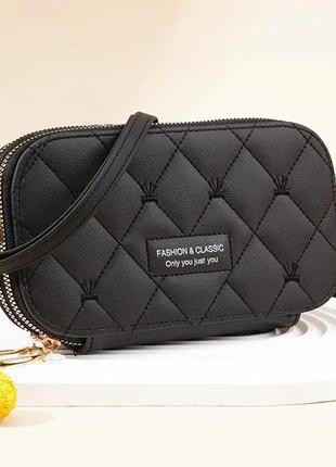 Жіноча сумка клатч brand classic крос-боді стьобана чорна