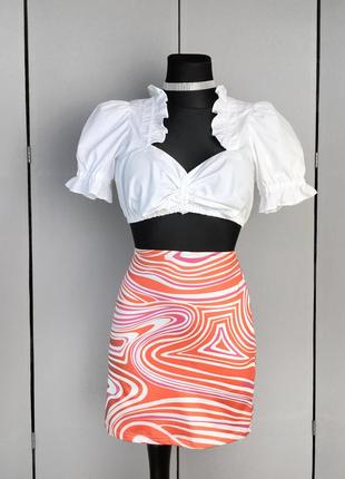 Женская юбка короткая мини красная белая в полоску хиппи винтаж ретро стиль размер хс с м