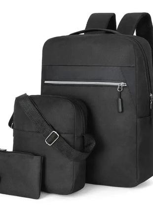 Чоловічий рюкзак молодіжний щільний місткий для навчання міський для ноутбука jingpin 3в1 usb порт чорний