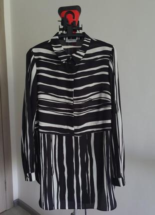 Черно-белая удлиненная рубашка блуза papaya