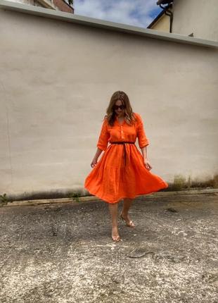 Оранжевое платье из натурального итальянского льна