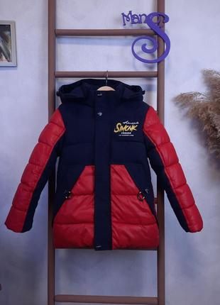 Куртка зимняя для мальчика deli цвет красный и синий размер 116 (6 лет)