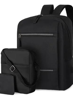 Чоловічий рюкзак міський щільний місткий молодіжний для ноутбука 3в1 usb порт jingpin чорний