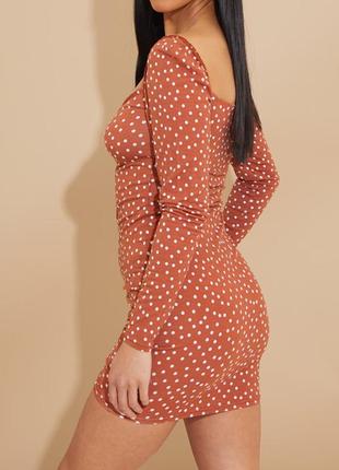 Платье мини терракотовое в горох длина регулируется