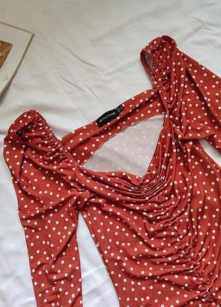 Платье мини терракотовое в горох длина регулируется