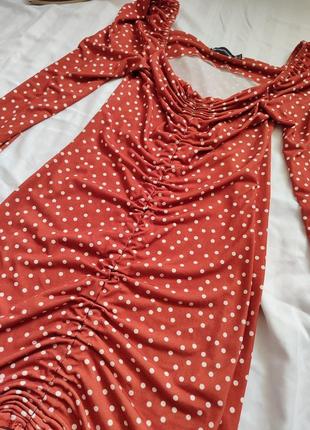 Платье мини терракотовое в горох длина регулируется