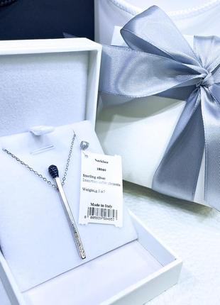 Серебряное ожерелье колье кулон подвеска спичка с синими камнями стильное классическое минимализм серебро проба 925 новое с биркой