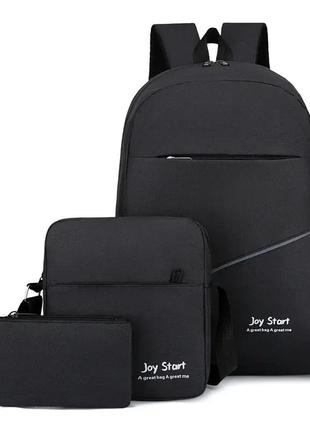 Чоловічий рюкзак щільний міський стильний молодіжний місткий для ноутбука 3в1 jingpin чорний usb порт
