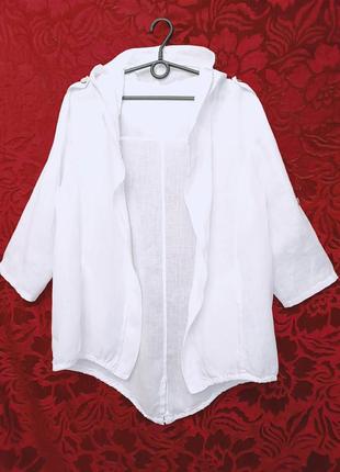 100% лён летняя ветровка рукава три четверти льняная рубашка с капюшоном белая рубашка свободного кроя накидка