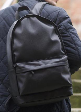 Мужской рюкзак кожаный молодежный плотный вместительный для парня городской большой черный david polo