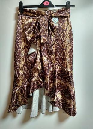 Сатиновая юбка с воланами в змеиный принт сток #109#