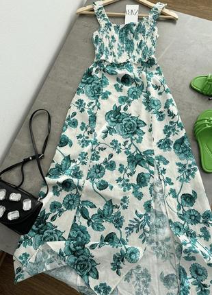 Платье платья сукня сарафан довге льон в квітковий принт zara