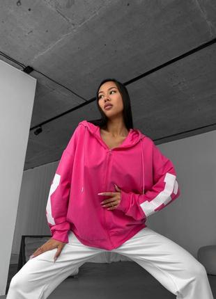 Трендовий костюм спортивний худі з капюшоном надписом принтом вільного крою на блискавці штани джогери з високою посадкою на резинці8 фото