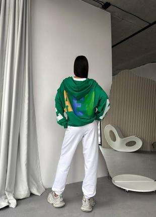Трендовий костюм спортивний худі з капюшоном надписом принтом вільного крою на блискавці штани джогери з високою посадкою на резинці5 фото