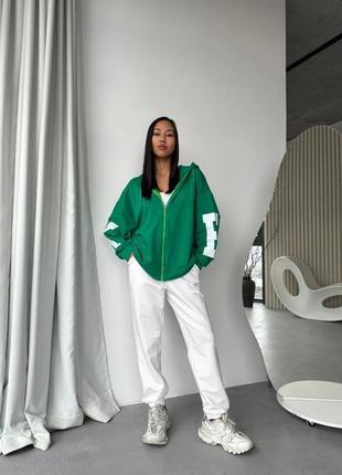 Трендовий костюм спортивний худі з капюшоном надписом принтом вільного крою на блискавці штани джогери з високою посадкою на резинці7 фото