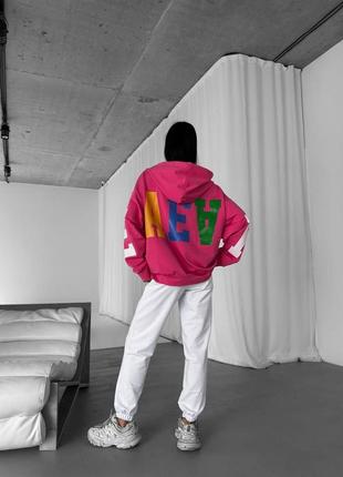 Трендовий костюм спортивний худі з капюшоном надписом принтом вільного крою на блискавці штани джогери з високою посадкою на резинці9 фото