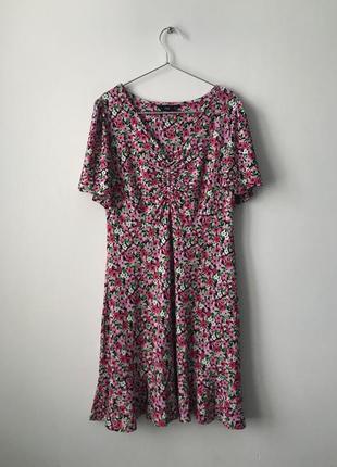 Платье с розово-зелёным цветочным принтом f&f