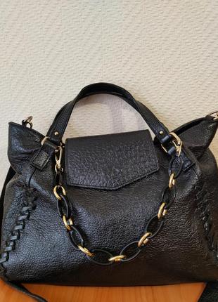 Шкіряна жіноча чорна сумка