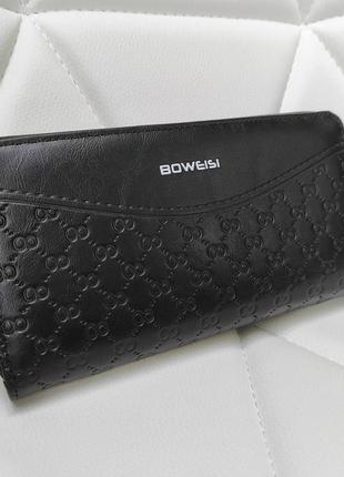 Чоловічий стильний портмоне boweisi шкіряний чорний гаманець