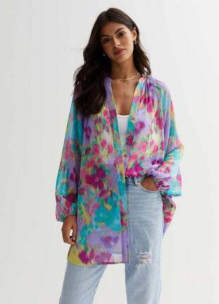 2024 шифоновая оверсайз рубашка с ярким разноцветным принтом new look разноцветная блуза шифон