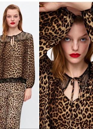Распродажа! блуза в леопардовый принт с кружевом