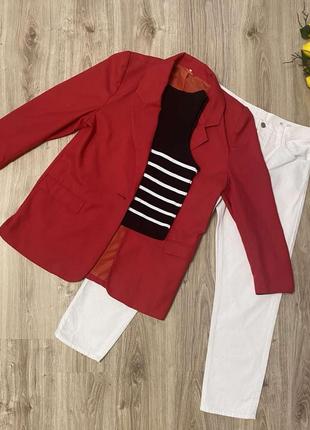 Красный жакет, пиджак, блейзер, лен