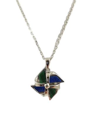 Колье серебряное женское с лазуритом и малахитом n5366g