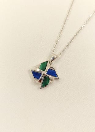 Колье серебряное женское с лазуритом и малахитом n5366g5 фото