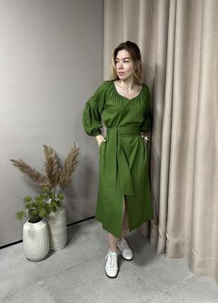 Платье аида season зеленого цвета из льна и вискозы